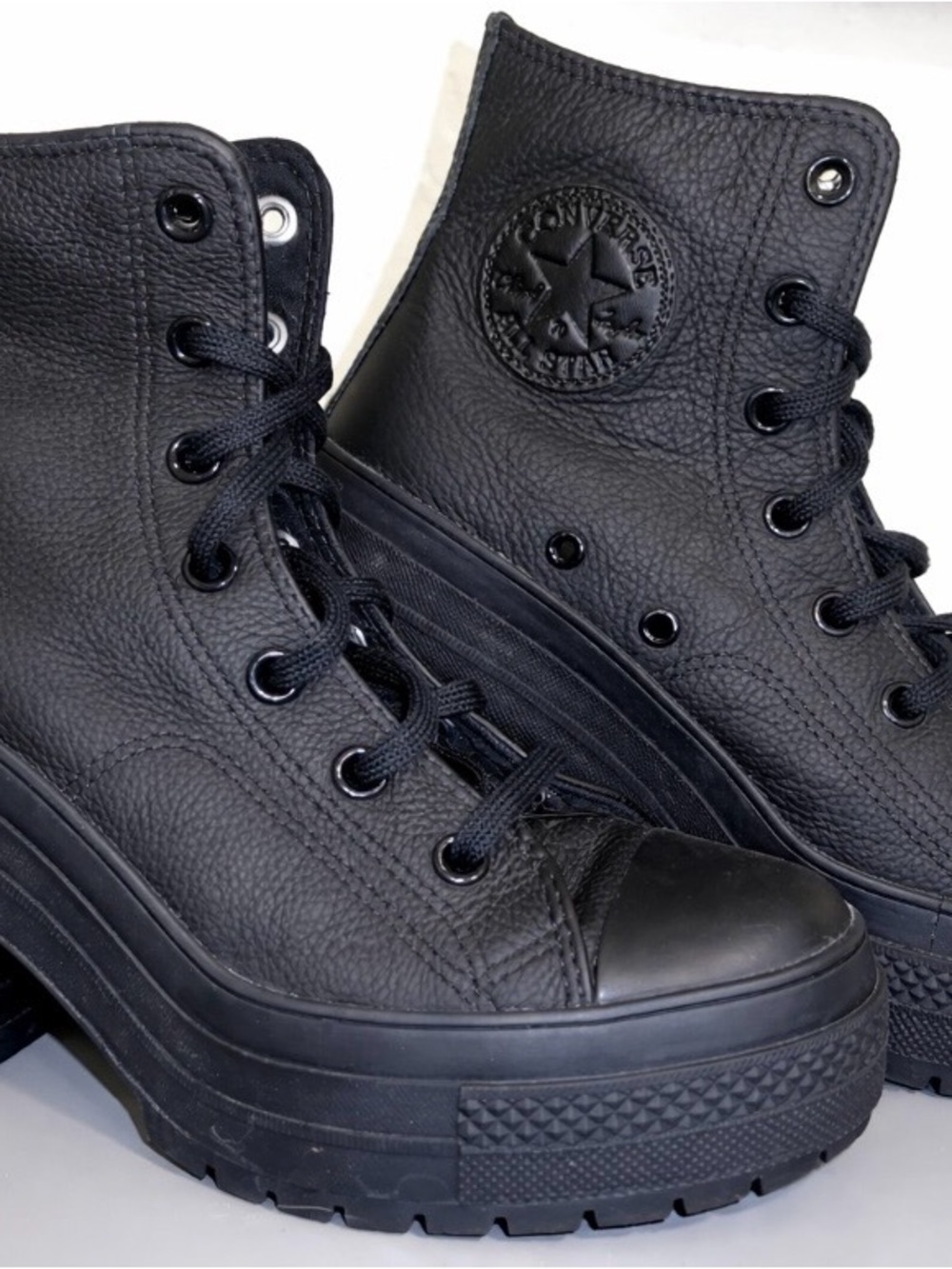 Converse Black Leather Lace-Up Platform Boots